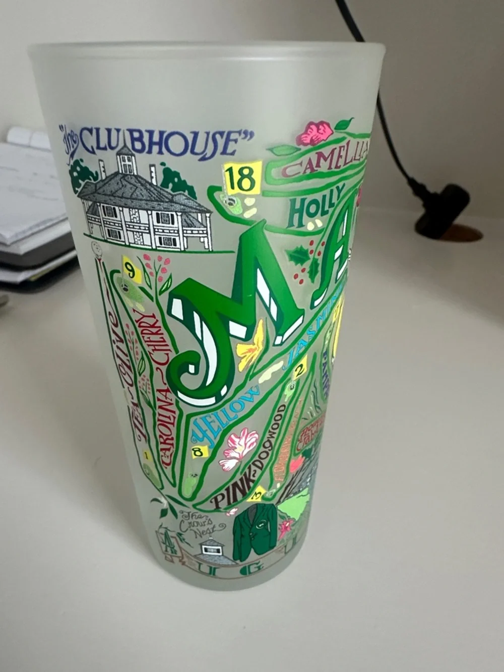 Masters Tournament Souvenir Frosted Glass - Yellow & Green Design - Picture 3 of 3